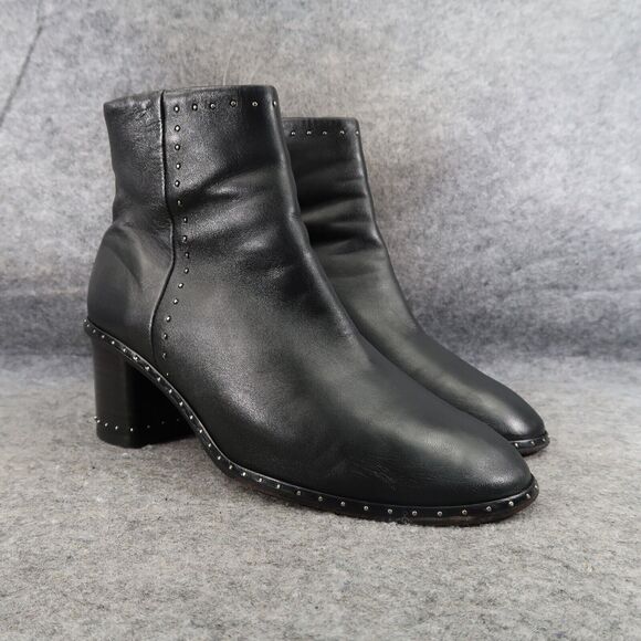 Rag & Bone Shoes Womens 40 Booties Fashion Leather Studs Willow Block Heel Black - Picture 1 of 16
